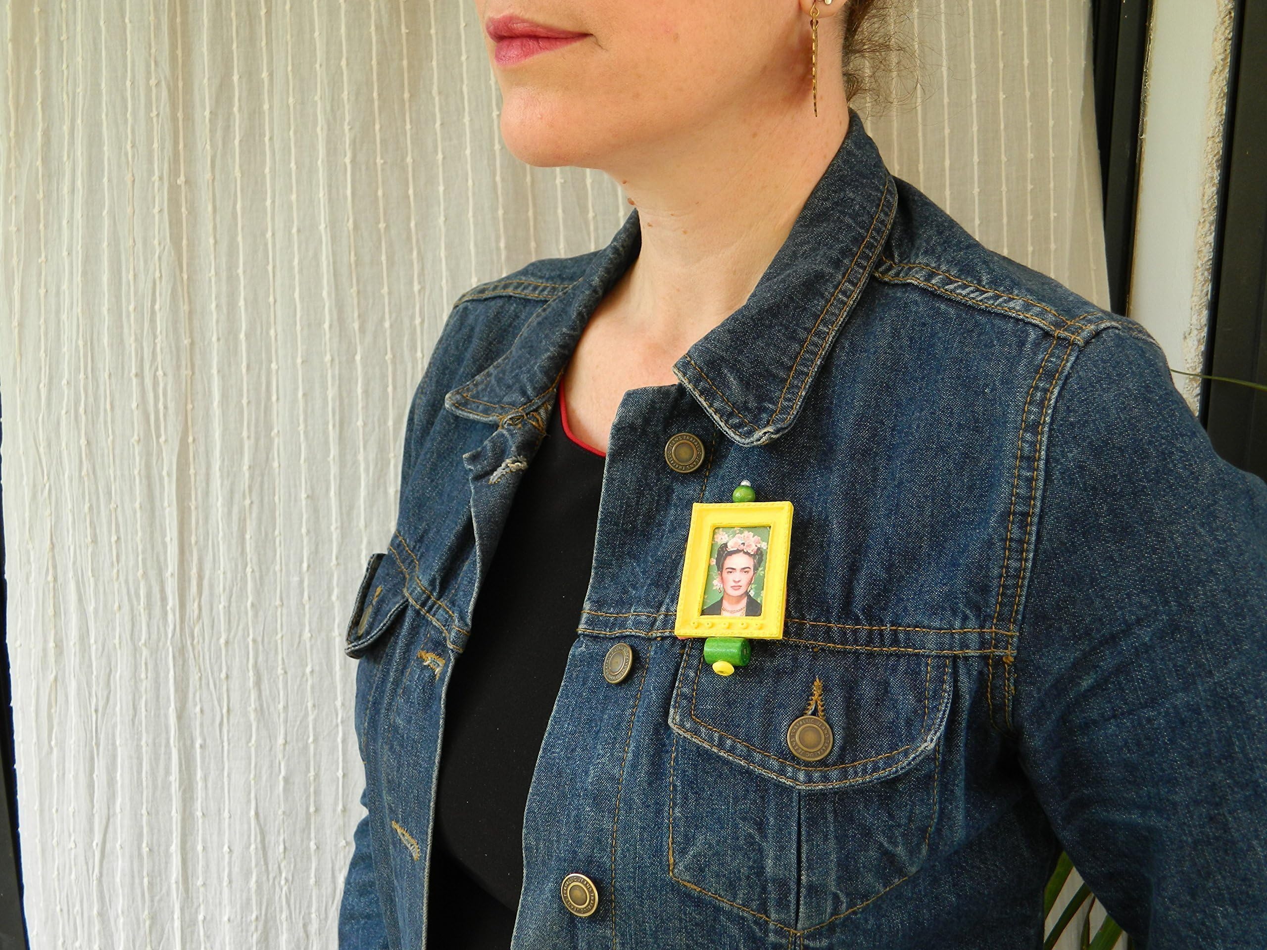 Handmade brooch, Vintage pin, Yellow brooch, Frida Kahlo Brooch, Frida Kahlo jewelry , Vintage jewelry, Unique brooch, Birthday gift under 30, Chic brooch