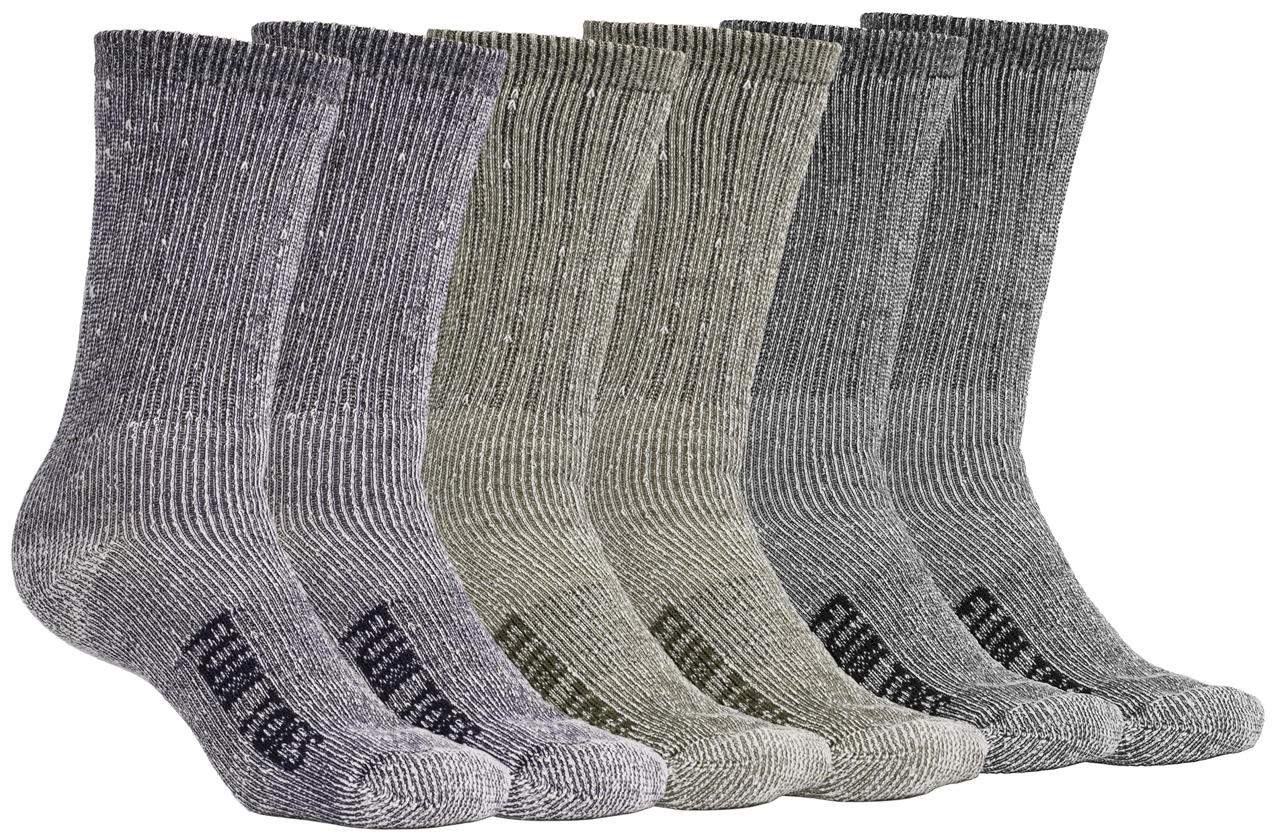 FUN TOESMen's Hiking Crew Merino Wool Socks 6 Pairs Lightweight, Reinforced Size 8-12