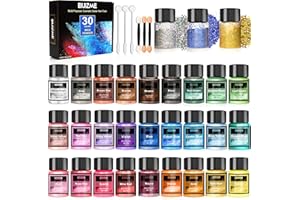 BIJIZME Mica Powder for Epoxy Resin, 30 Colors Mica Powder -Shimmery Pigment Powder for Soap Dye, Lip Gloss, Nail Polish, Makeup, Epoxy Resin, Candle Making, Bath Bombs, Slime, 5g/0.18oz