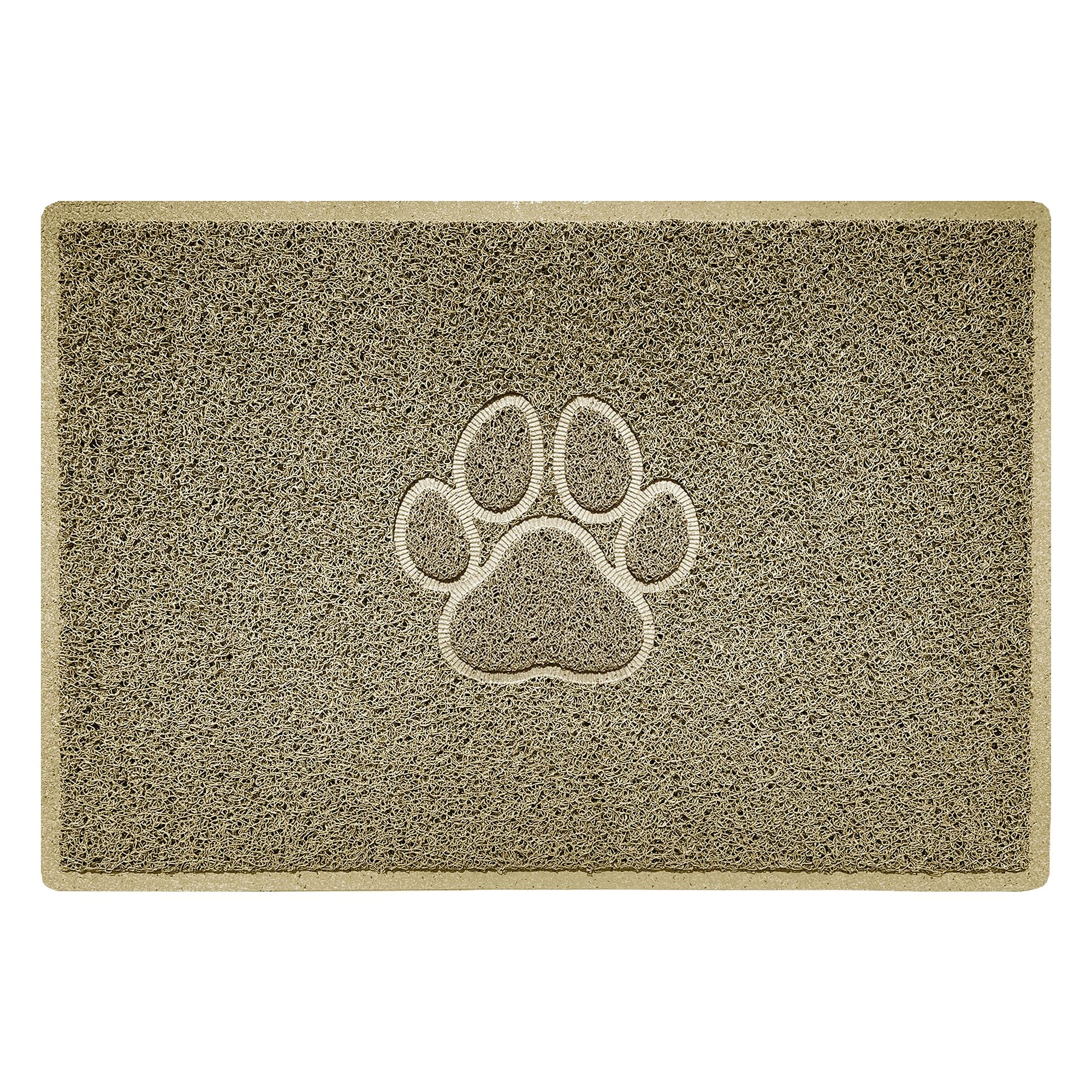 Nicoman PAW Shape Cat Litter Box Mat, Dog Food Feeding Tray Matt, Non-Slip, Easy Clean, Washable(90x60cm,Large),BEIGE