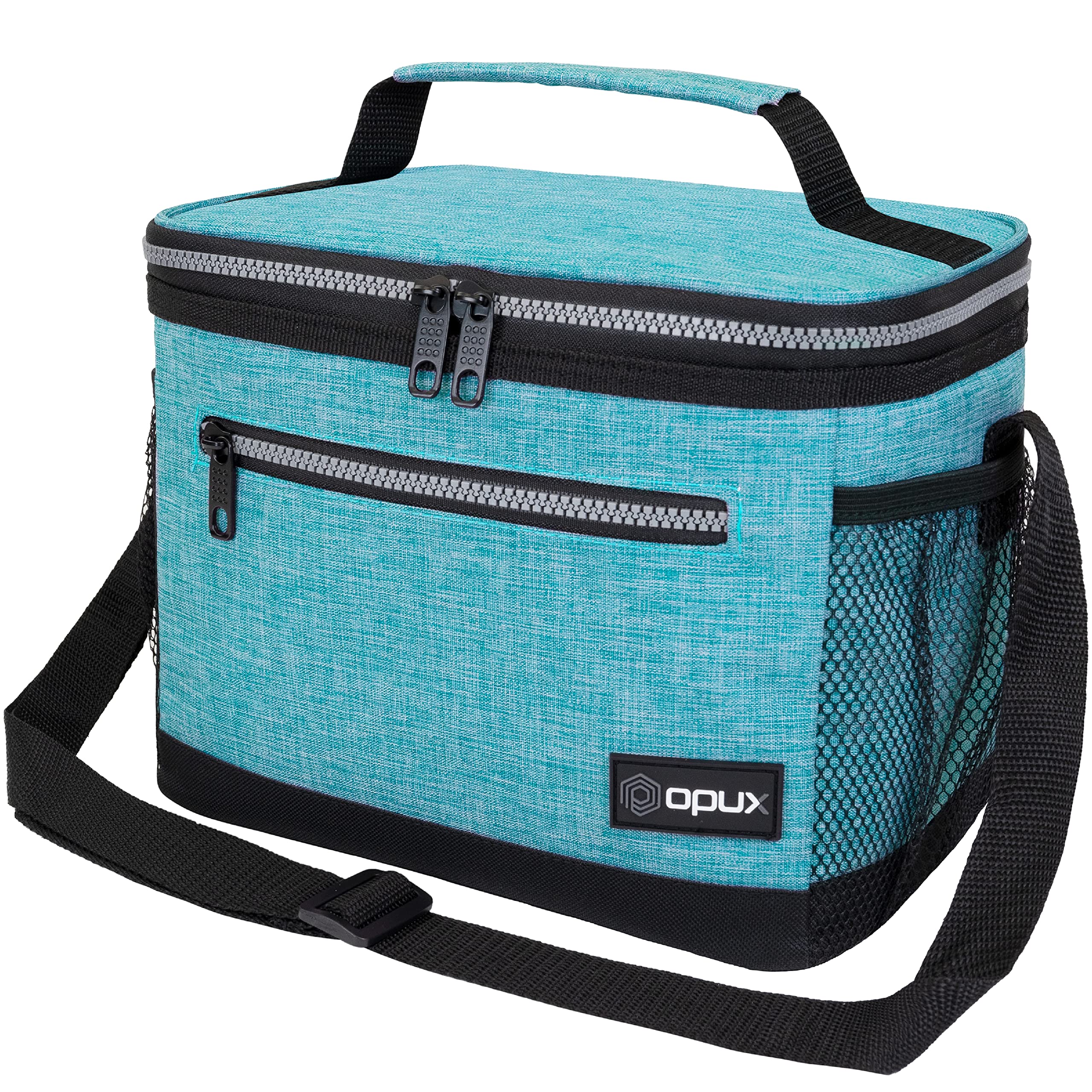 opux Insulated Lunch Box Men Women, Lunch Bag for Work School, Leakproof Soft Cooler Tote Adult, Large Lunch Pail Kids Boys Girls, Picnic Beach Food Bag with Shoulder Strap, Turquoise Blue