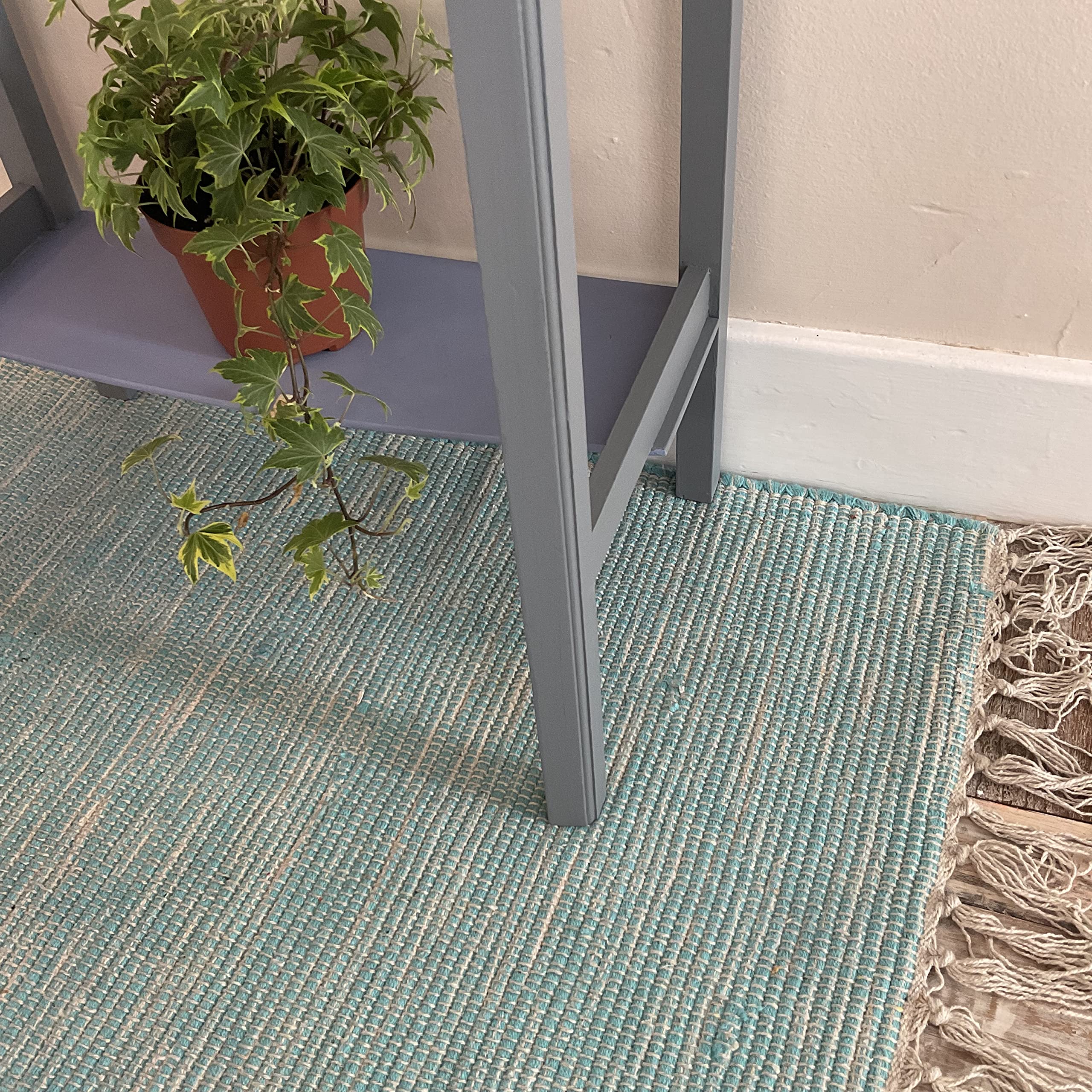 Second Nature Online Pale Turquoise Hush Soft Cotton Rug Hand Loomed and GoodWeave Certified 75 cm x 120 cm