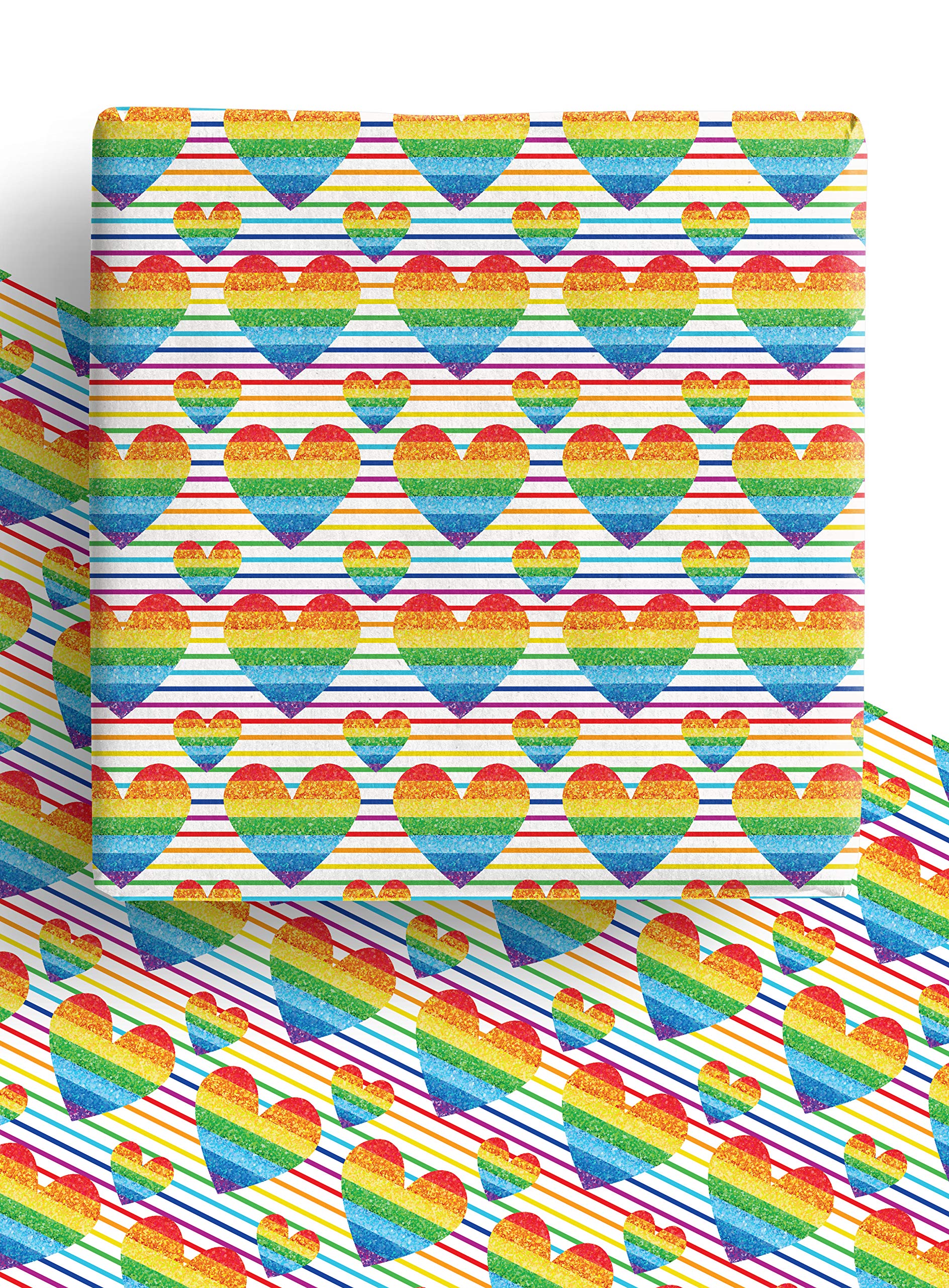 4 x Rainbow Heart Valentines Paper Sheets 70cmx50cm - Premium Colourful Gift Wrapping Paper Sheets Perfect for Adults and Kids. Made in the UK from 100% Recycled Paper