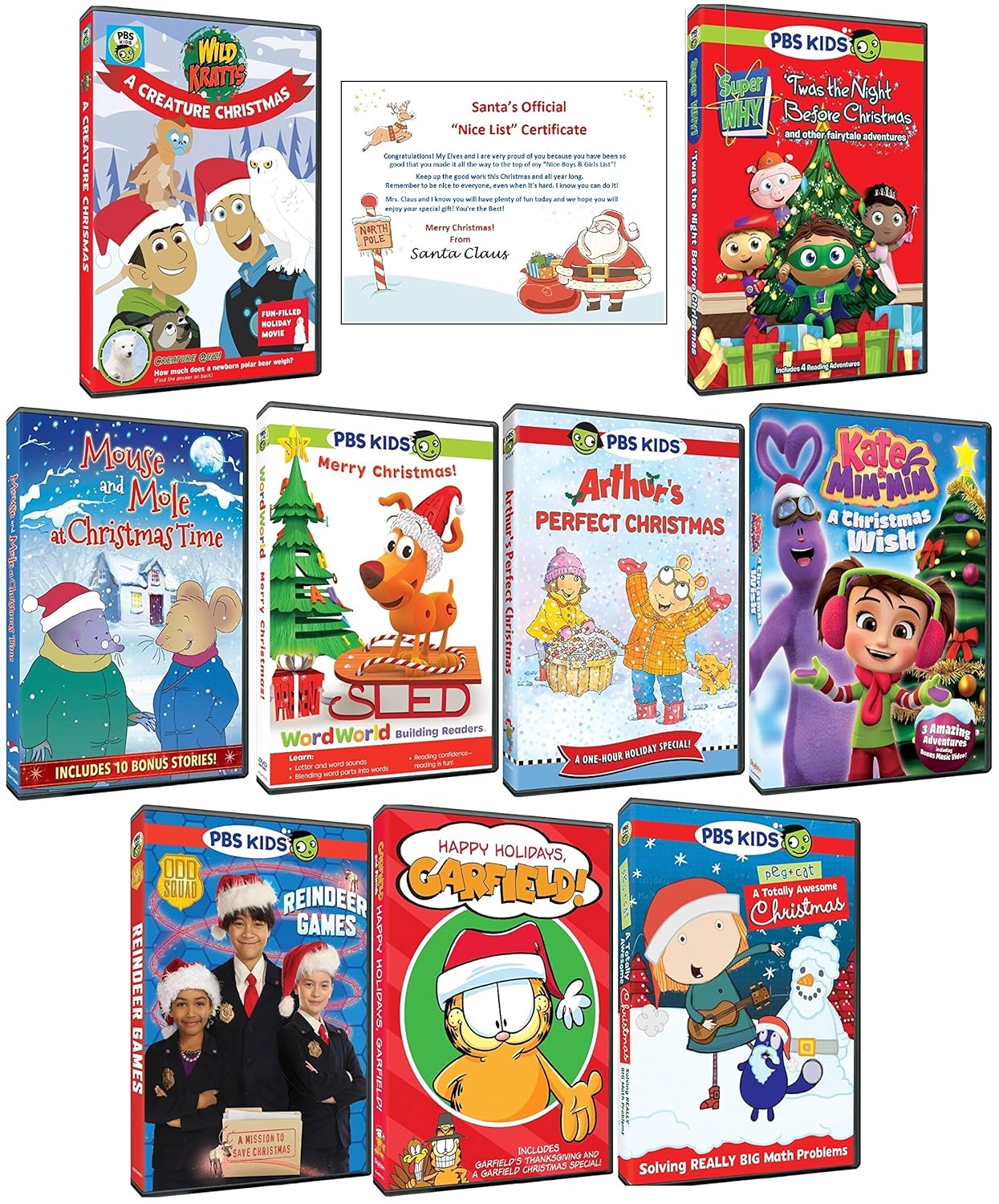 PBS Kids Christmas Gift Set with 9 DVDs & Letter From Santa