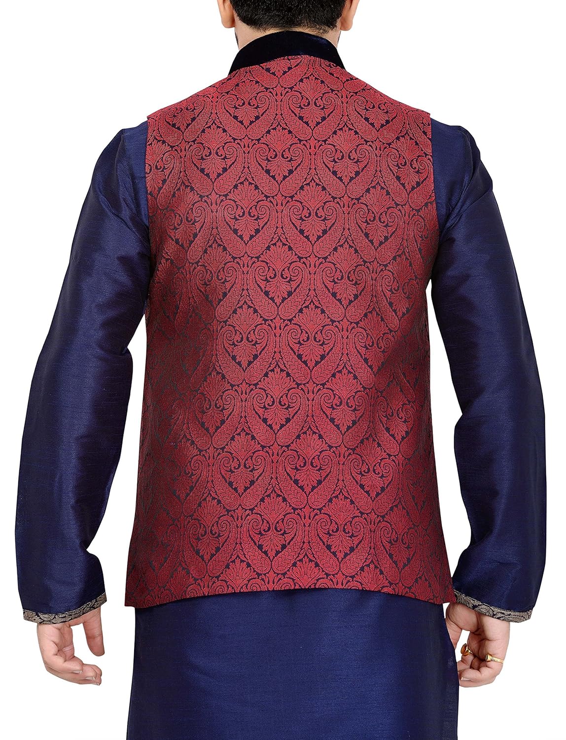 manyavar men's banded collar blended jacket