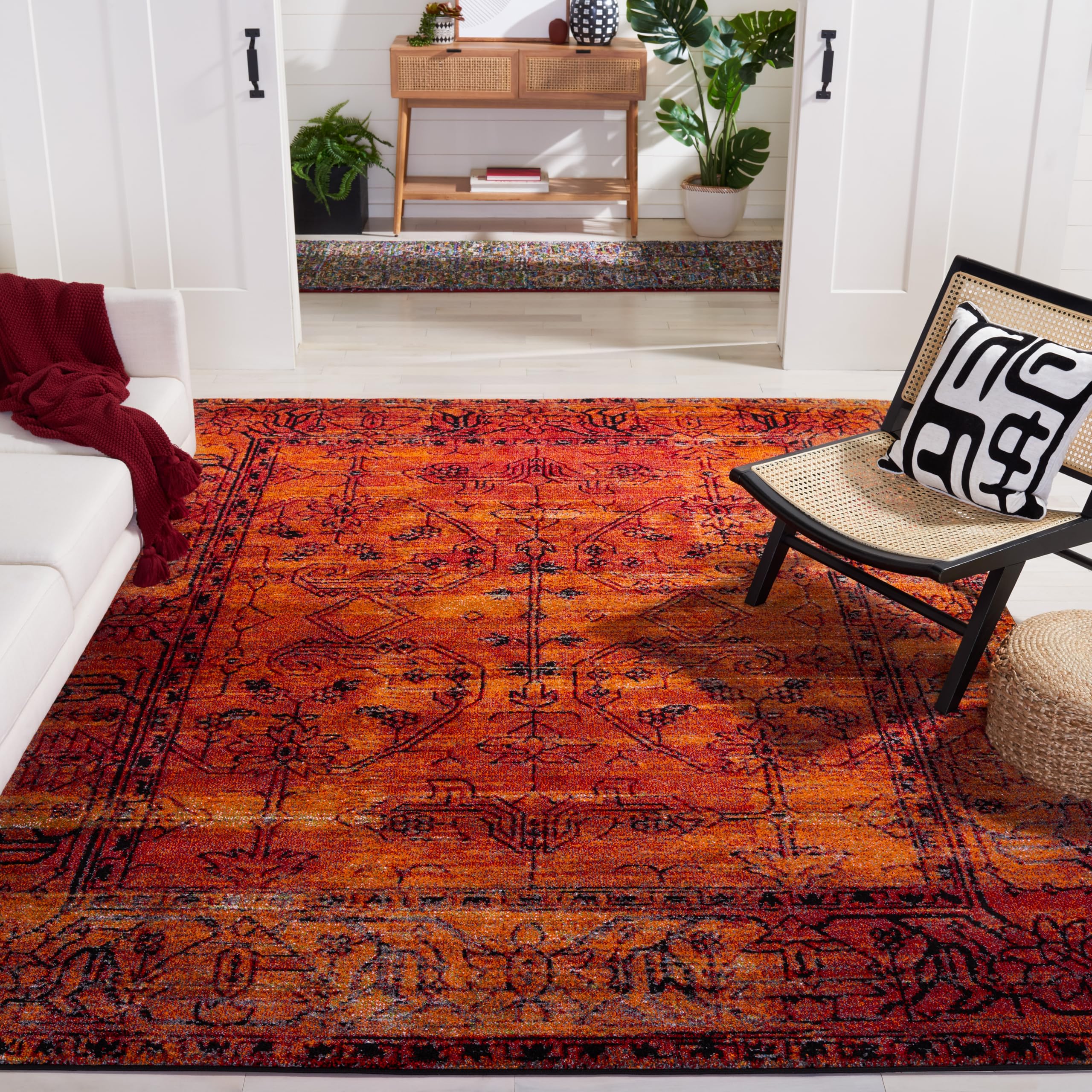 SAFAVIEH Vintage Hamadan Collection X-Large Area Rug - 11' x 15', Orange, Oriental Traditional Persian Design, Non-Shedding & Easy Care, Ideal for High Traffic Areas in Living Room, Bedroom (VTH216C) Image