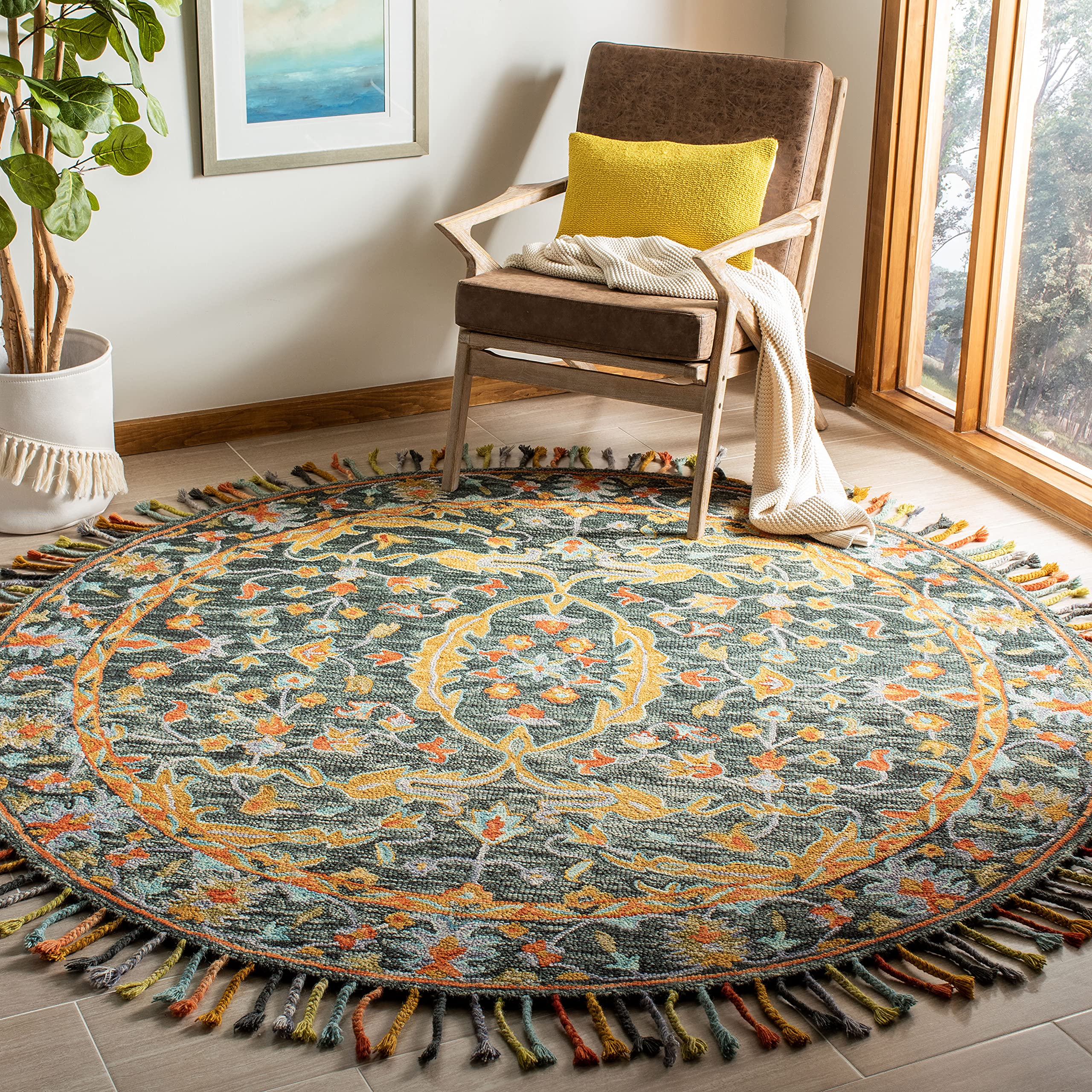 SAFAVIEH Aspen Collection 7' Round Olive / Rust