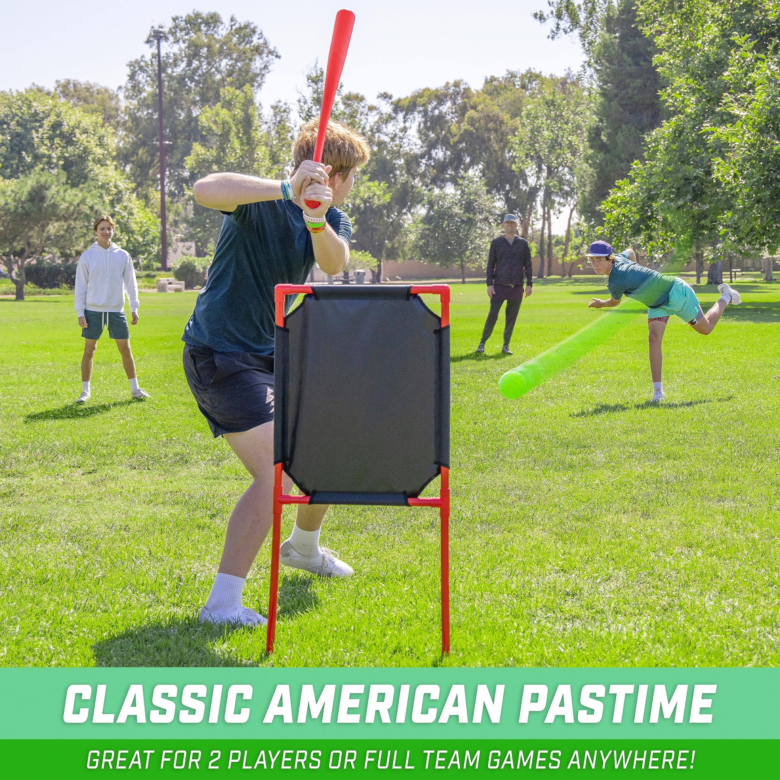 GoSports LotBall Backyard Baseball Bat, Ball and Strike Zone Set - Plastic Baseball Game for Kids