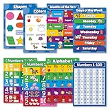 8 Educational Poster Charts - ABC - Alphabet, Numbers 1-10, Shapes, Colors, Numbers 1-100, Days of the Week, Months of the Year (18x24, LAMINATED)
