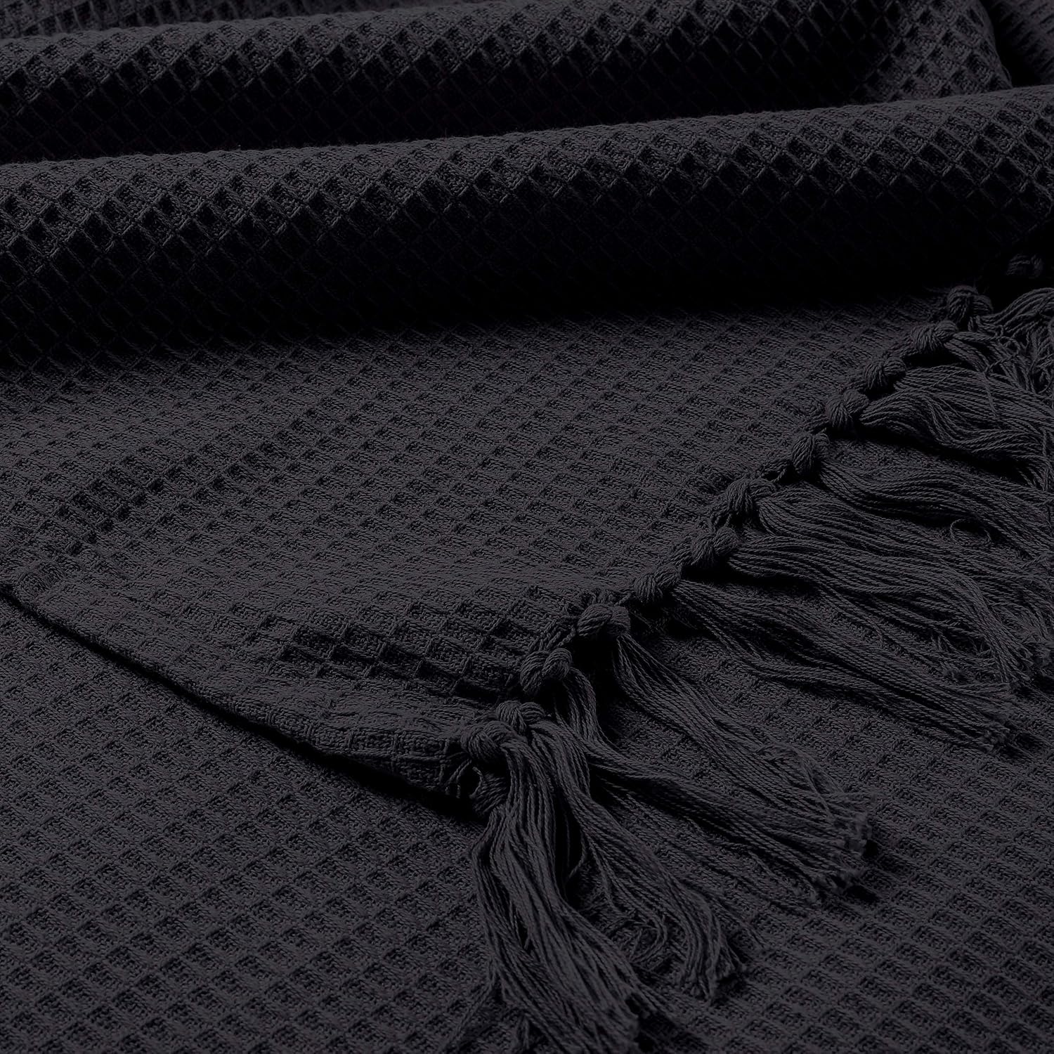 EHC Waffle Cotton Woven Arm Chair Sofa Single Throw 1 Seater Chair/Sofa/Bed 127 x 152 cm, Black, Single(125 x 150 cm) - Image 3