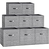 SONGMICS Storage Cubes, 13 x 13 x 13 Inches Non-Woven Fabric Bins with Double Handles, Set of 8, Closet Organizers for Shelves, Foldable, for Clothes, Cattail Gray UROB833G01