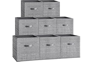 SONGMICS Storage Cubes, 13 x 13 x 13 Inches Non-Woven Fabric Bins with Double Handles, Set of 8, Closet Organizers for Shelves, Foldable, for Clothes, Cattail Gray UROB833G01