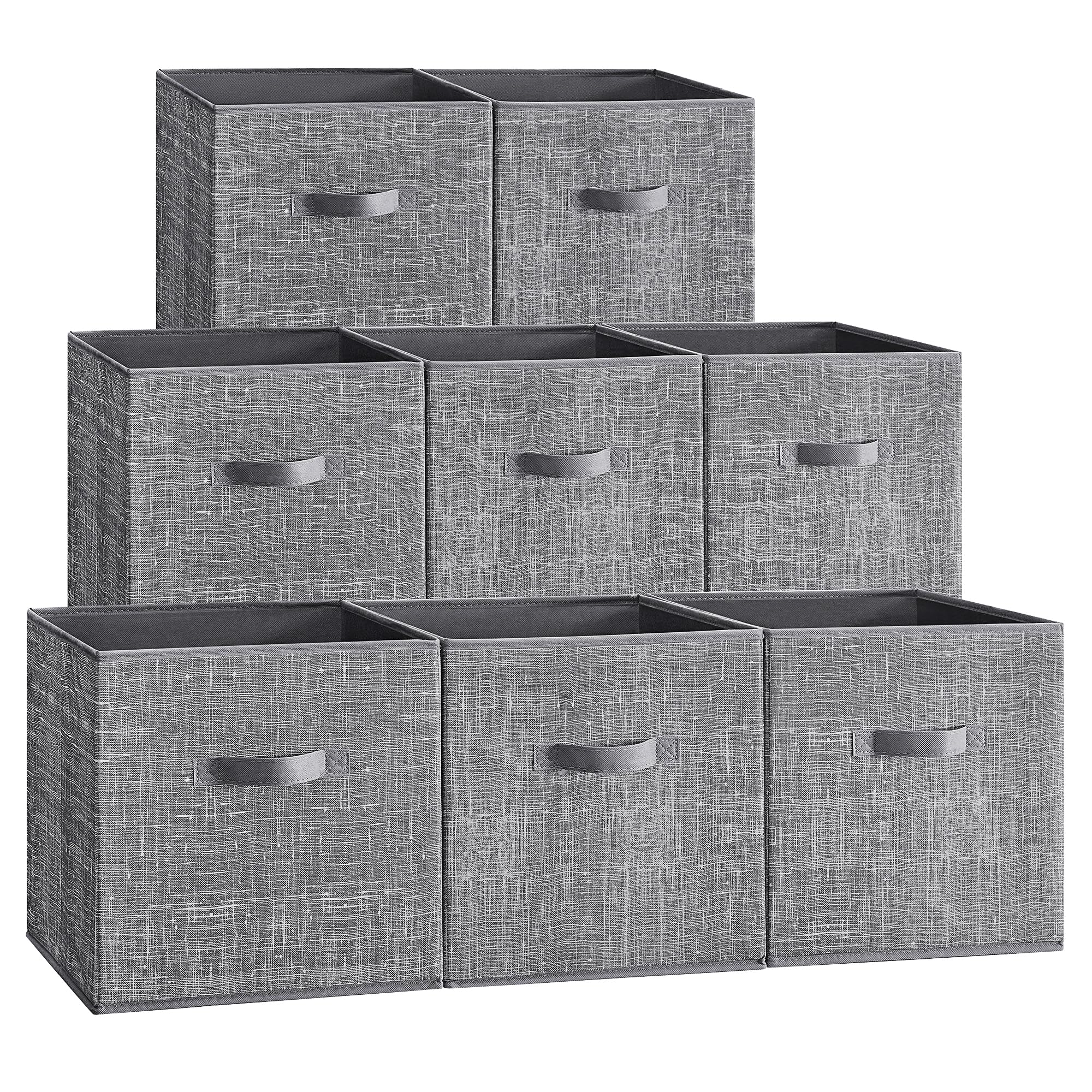 SONGMICS Storage Cubes, 13 x 13 x 13 Inches Non-Woven Fabric Bins with Double Handles, Set of 8, Closet Organizers for Shelves, Foldable, for Clothes, Cattail Gray UROB833G01 Image