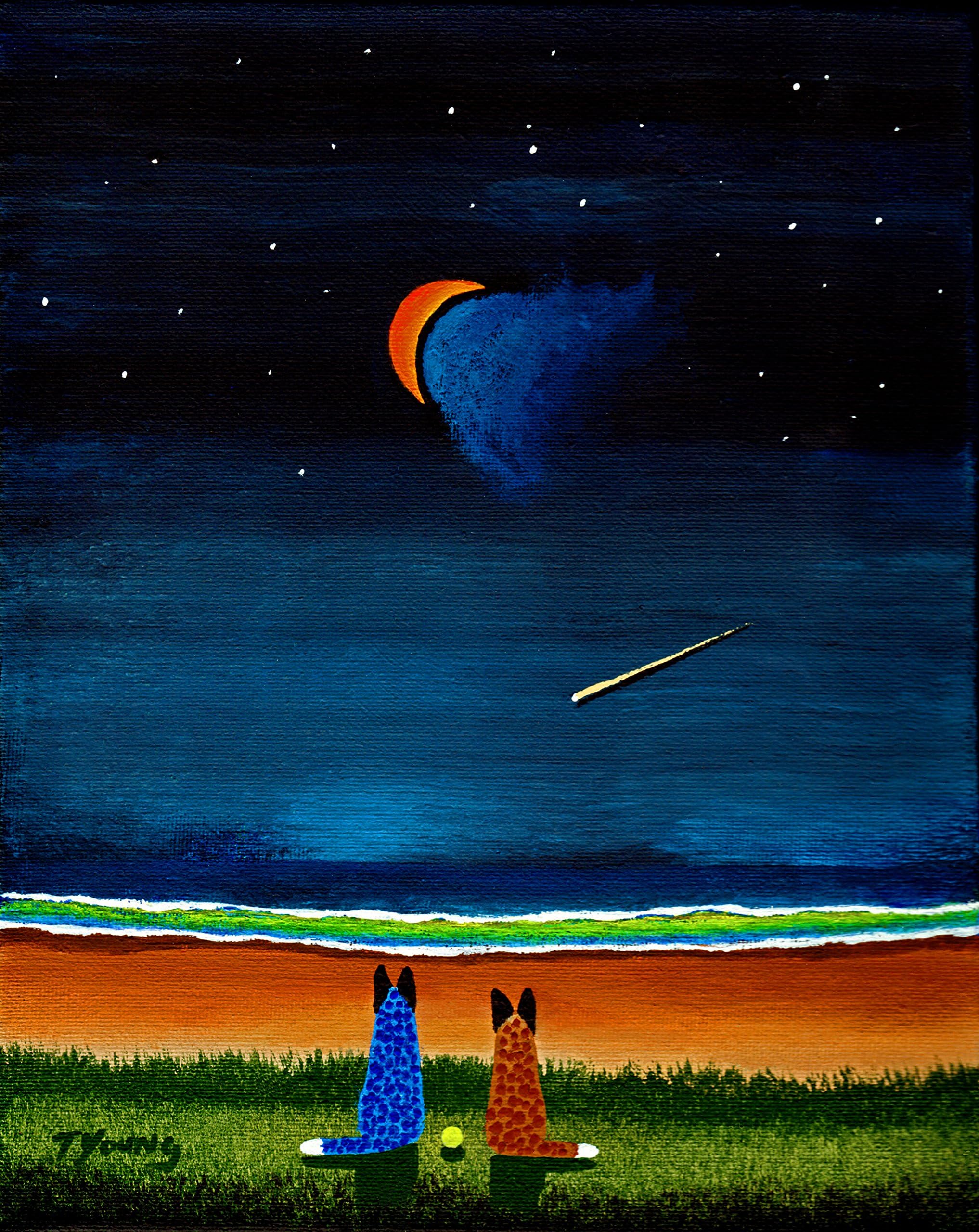 Red Blue Heeler Australian Cattle Dog LARGE Art PRINT by Todd Young AT THE BEACH (Night)