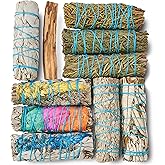 10 Sage Smudge Sticks ~ White Sage, Rosemary, Cedar, Juniper, Palo Santo, 3 Flower Sages, Blue Sage, Yerba Santa | Smudge Kit Unique Natural Sage Bundles Sustainably Sourced Smudging Cleansing