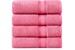 LANE LINEN 100% Cotton Large Bath Towels Set of 4 (30"x60") - Zero Twist, Mercerized Cotton Bathroom Towel 4 Pack - Quick Dry, Soft & Absorbent Large Towels Set - Dorm Essentials for Girls - Fuchsia