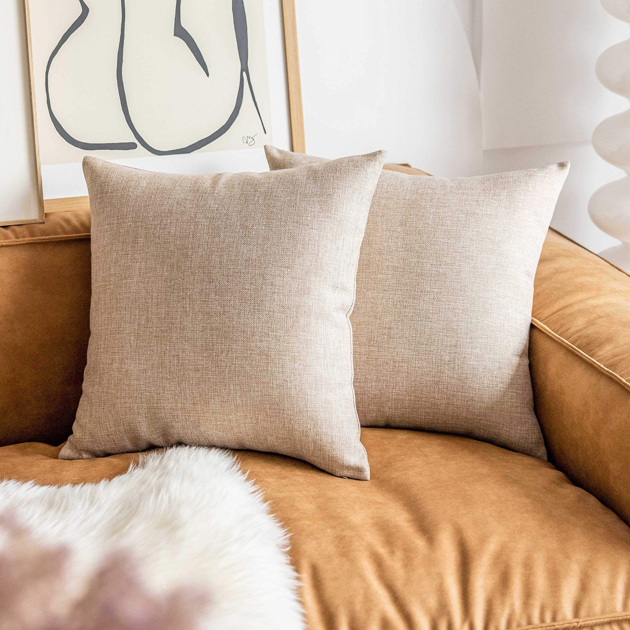 Photo 1 of Demetex Linen Pillow Covers 24 x 24 Soft Textured Burlap Euro Shams Pillow Case Set of 2 Square Decorative Farmhouse Throw Pillows for Couch Bench Sofa Bed Chair, 24x24 inch, Light Linen