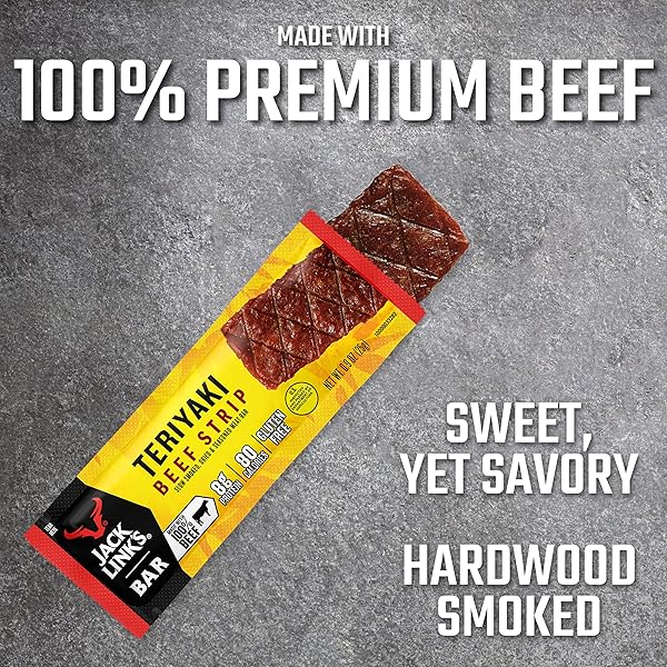 JACK LINK’S BEEF STRIPS, TERIYAKI, 1 COUNT – GREAT PROTEIN BAR, MEAT BAR WITH 8G OF PROTEIN AND 70 CALORIES, GLUTEN FREE, NO ADDED MSG OR NITRATES/NITRITES