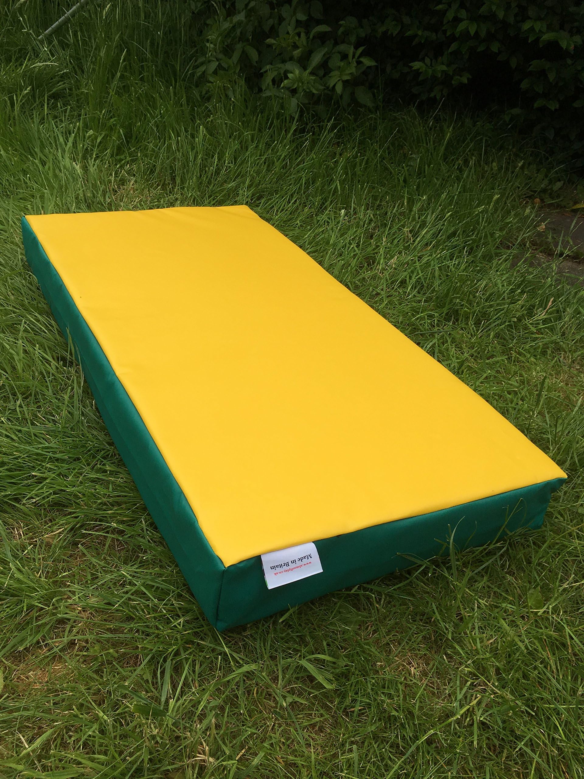 ABM SOFTPLAY Soft Play Gymnastic Landing Crash Mat - 610gsm PVC/High Density Foam - Yellow with Green sides- 100cm x 50cm x 10cm