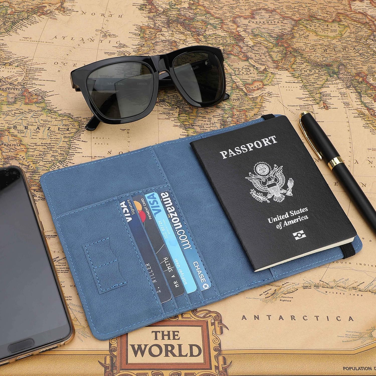  | GDTK RFID Blocking Leather Passport Holder Cover Case Travel Wallet Elastic Strap (A-Dark Blue) | Passport Wallets