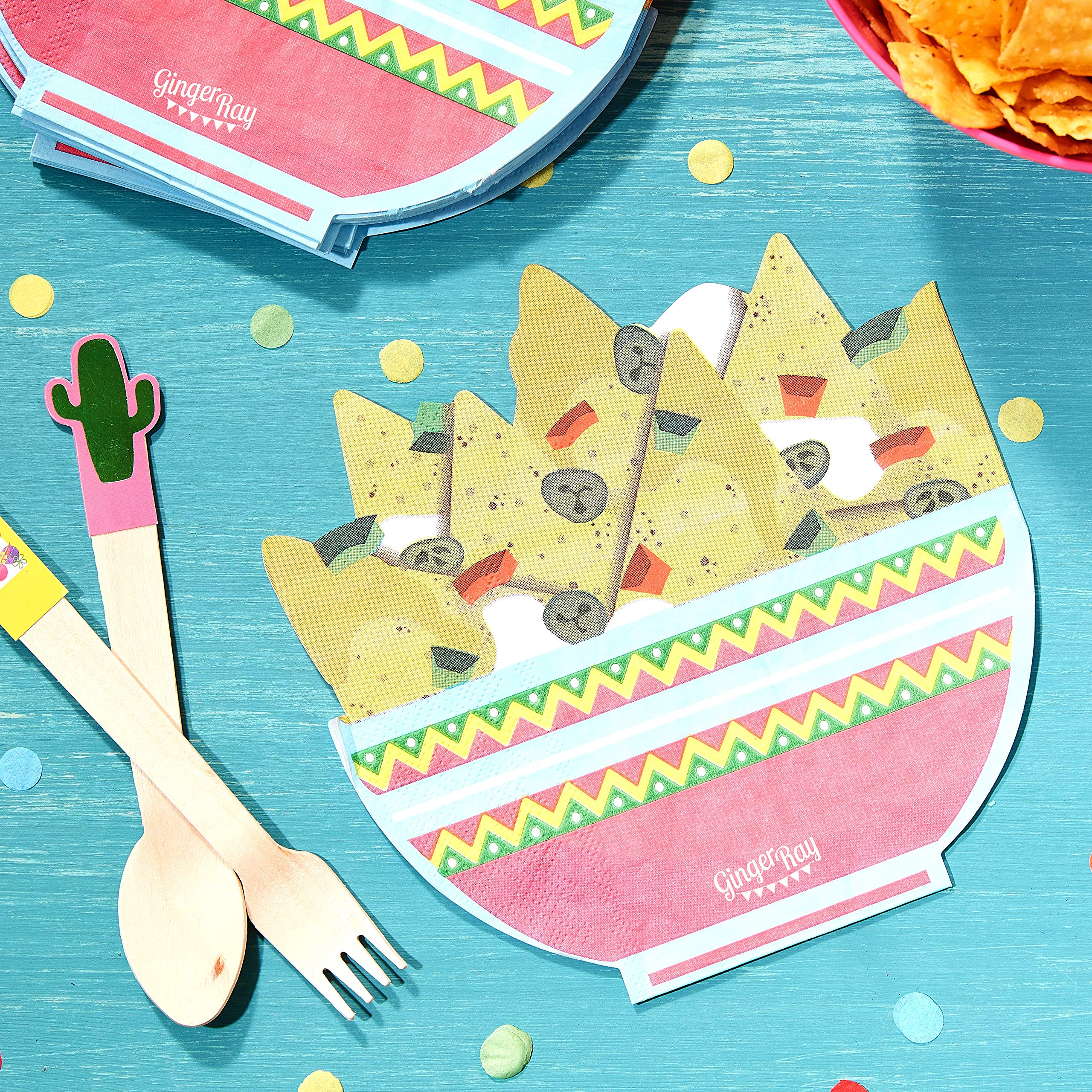Ginger Ray Nacho Shaped Mexican Party Paper Napkins -16 per Pack - Viva La Fiesta