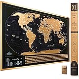 XL Scratch Off Map of The World with Flags - 36 x 24 Easy to Frame Scratch Off World Map Wall Art Poster with US States & Fla