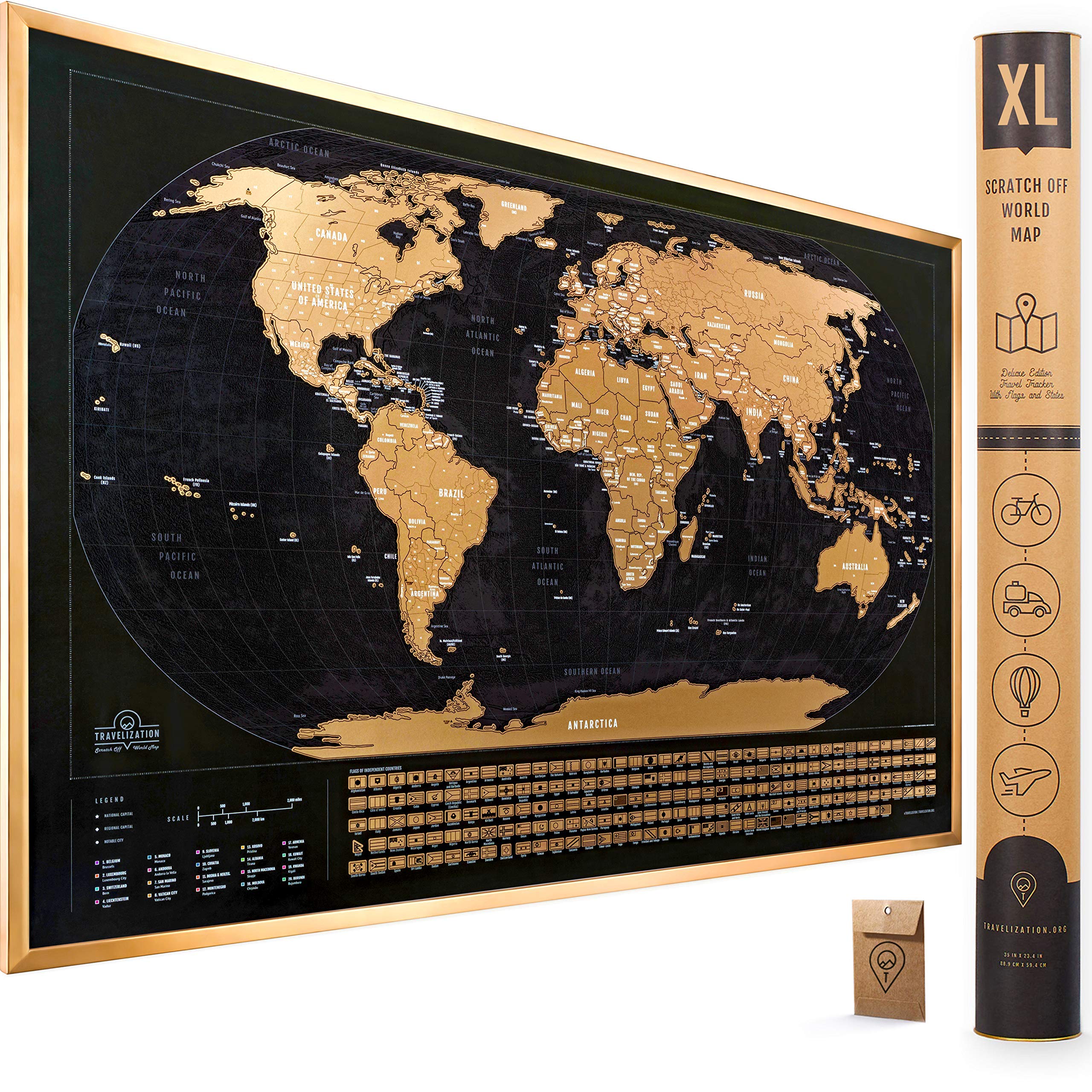 XL Scratch Off Map of The World with Flags - 36 x