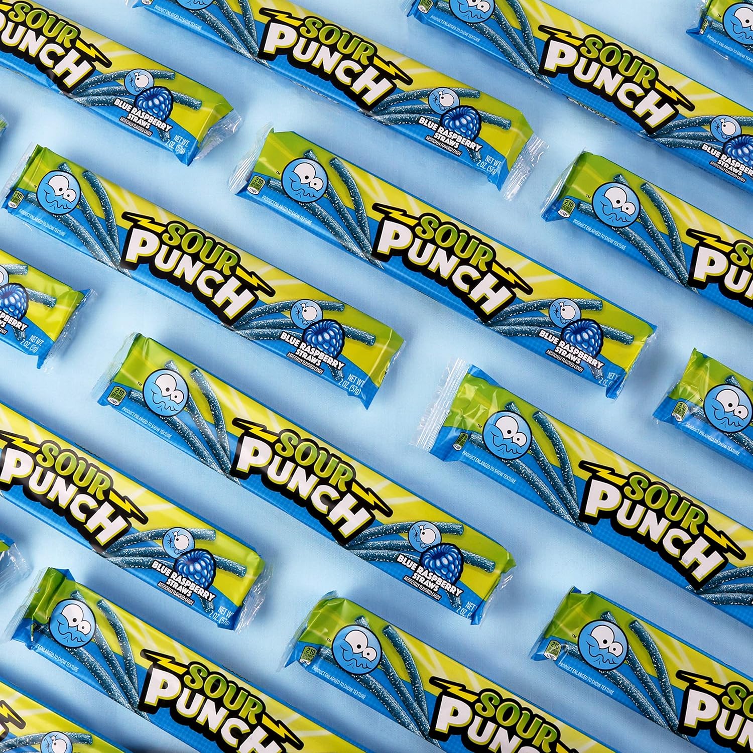 Sour Punch Straws, Sweet & Sour Blue Raspberry Flavored Soft, Chewy Candy, 2oz Tray (24 Pack) : Candy : Grocery & Gourmet Food