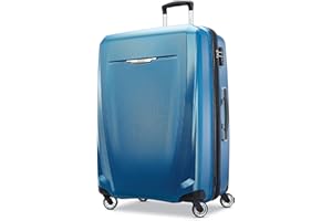 Samsonite Winfield 3 DLX Hardside Expandable Luggage with Spinners, Checked-Large 28-Inch, Blue/Navy