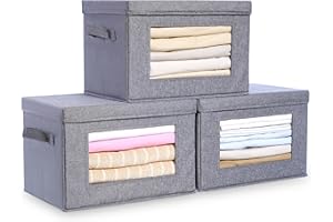 ITYLIFE CITYLIFE Citylife 3-Pack Collapsible Storage Bins with Lids, Linen Fabric Foldable Storage Boxes, Cube Closet Organization for Clothes, Blankets and Books, Gray
