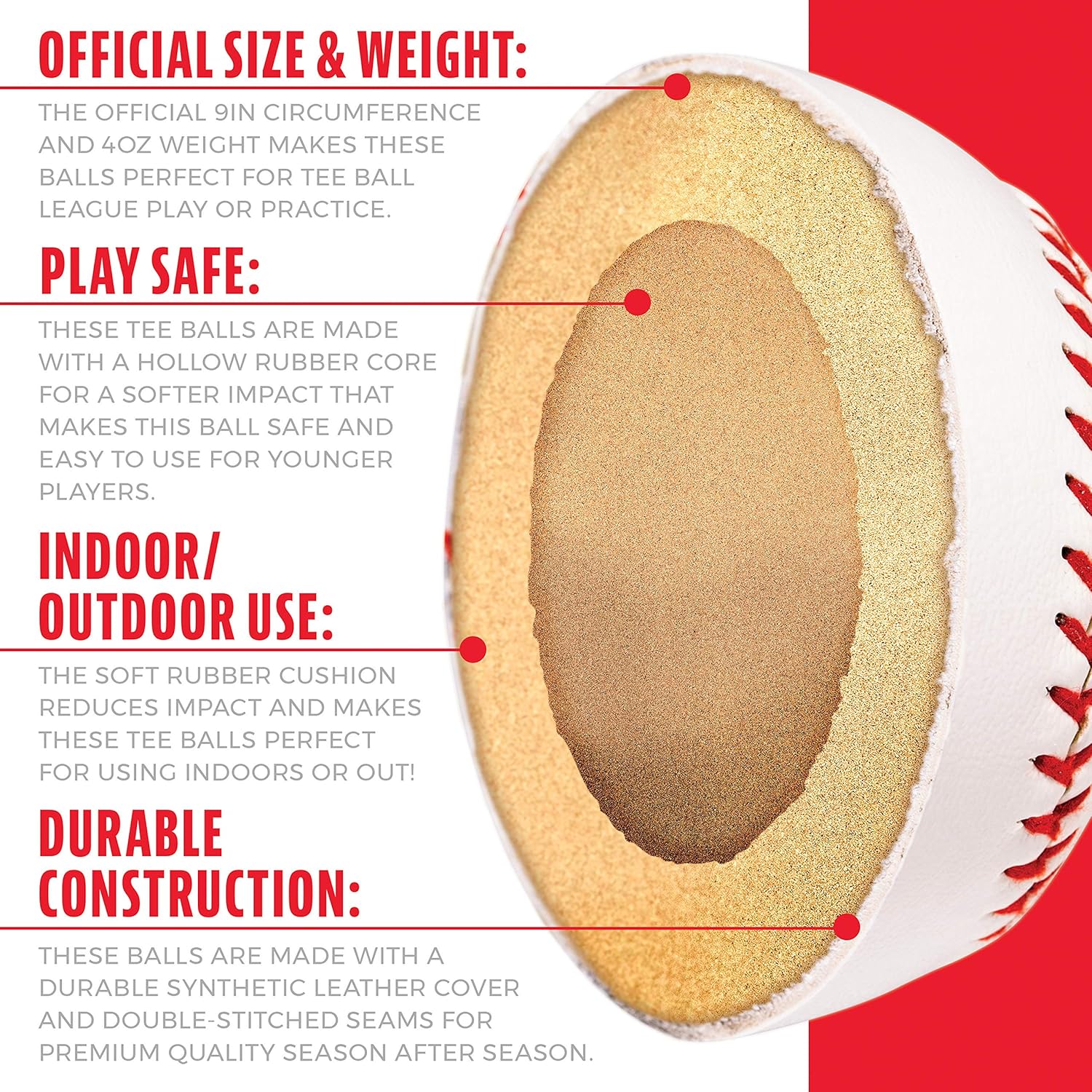 Franklin Sports Soft-Strike Teeball - Official Size and Weight Approved For Teeball - Hollow Rubber Core Technology For Safety - MLB Teeball Ball For Indoor/Outdoor Use - Pack of 6 : Sports & Outdoors