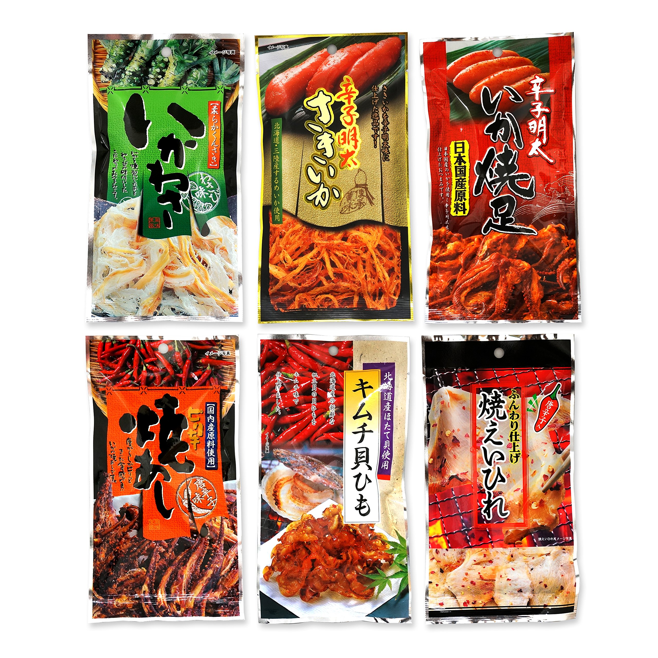 Assorted 6 Packs of Otsumami (Japanese Dried Seafood Snack eaten with