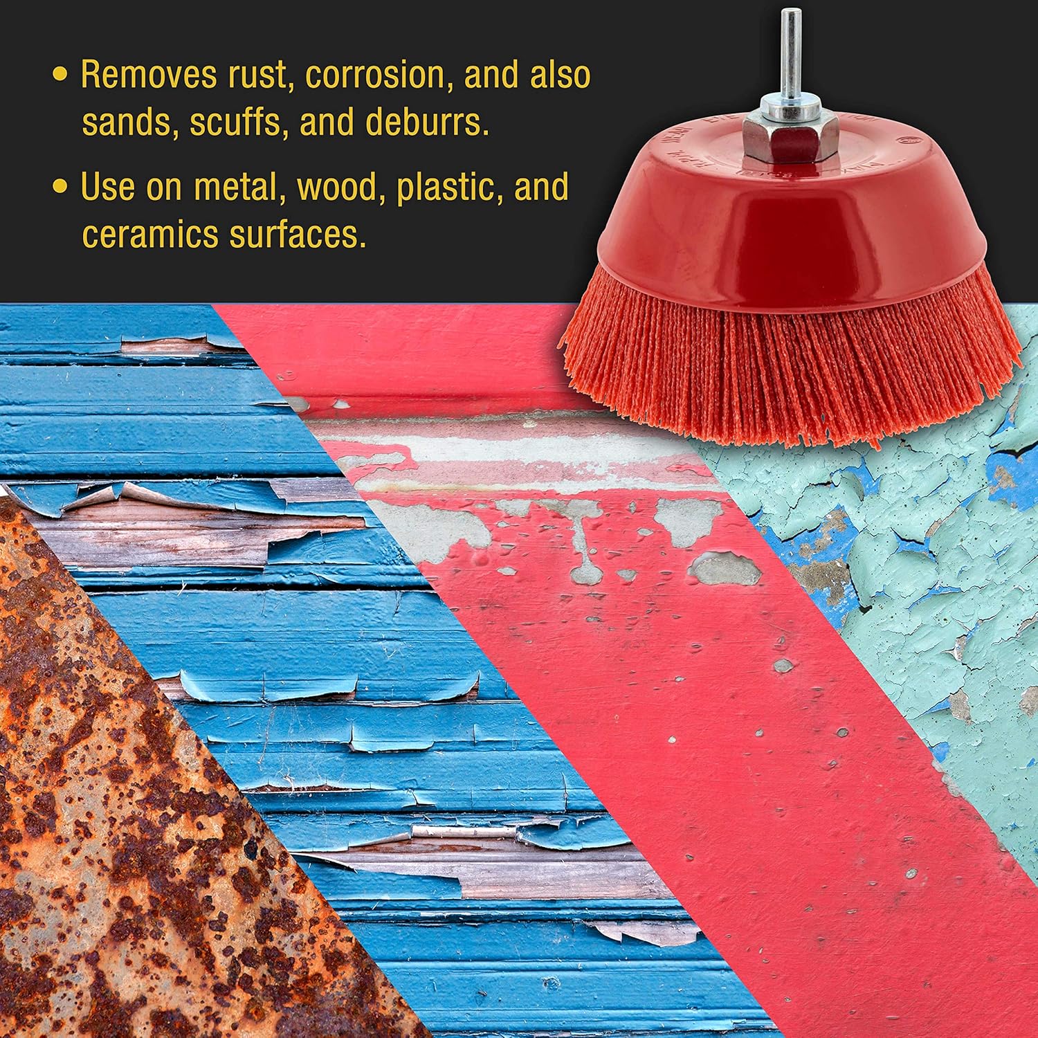 Dura-Gold 6" Abrasive Filament Nylon Bristle Cup Brush - Coarse Sanding Scuffing Brush, 5/8" 11 Thread, 1/4" Drill Arbor - Remove Rust, Corrosion, Paint - Surface Prepping for Truck Bed Liner Coatings: Industrial & Scientific