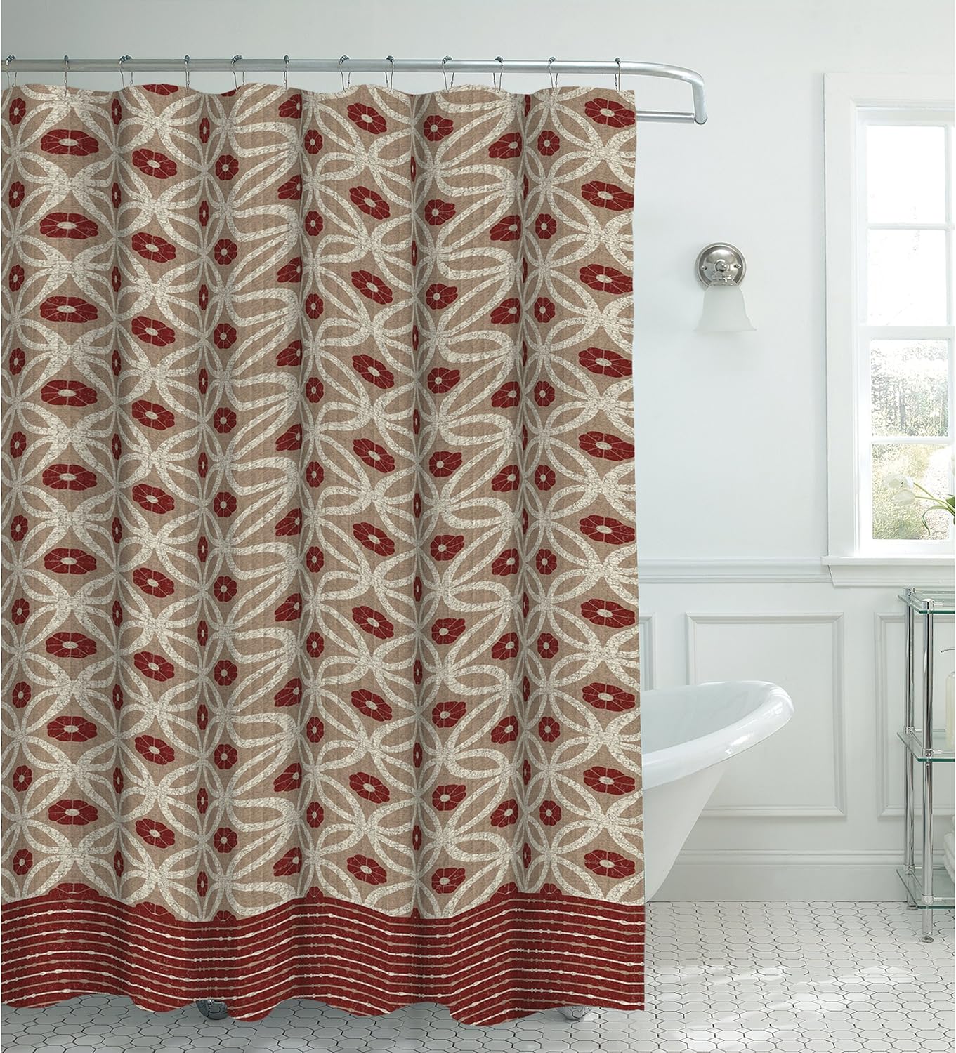 Creative Home Ideas Oxford Weave Textured 13-Piece Shower Curtain with Metal Roller Hooks, Hartford Barn/Linen