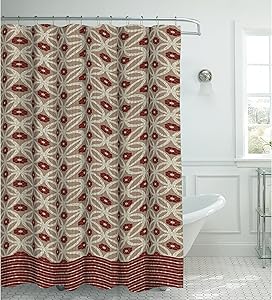 Creative Home Ideas Oxford Weave Textured 13-Piece Shower Curtain with Metal Roller Hooks, Hartford Barn/Linen