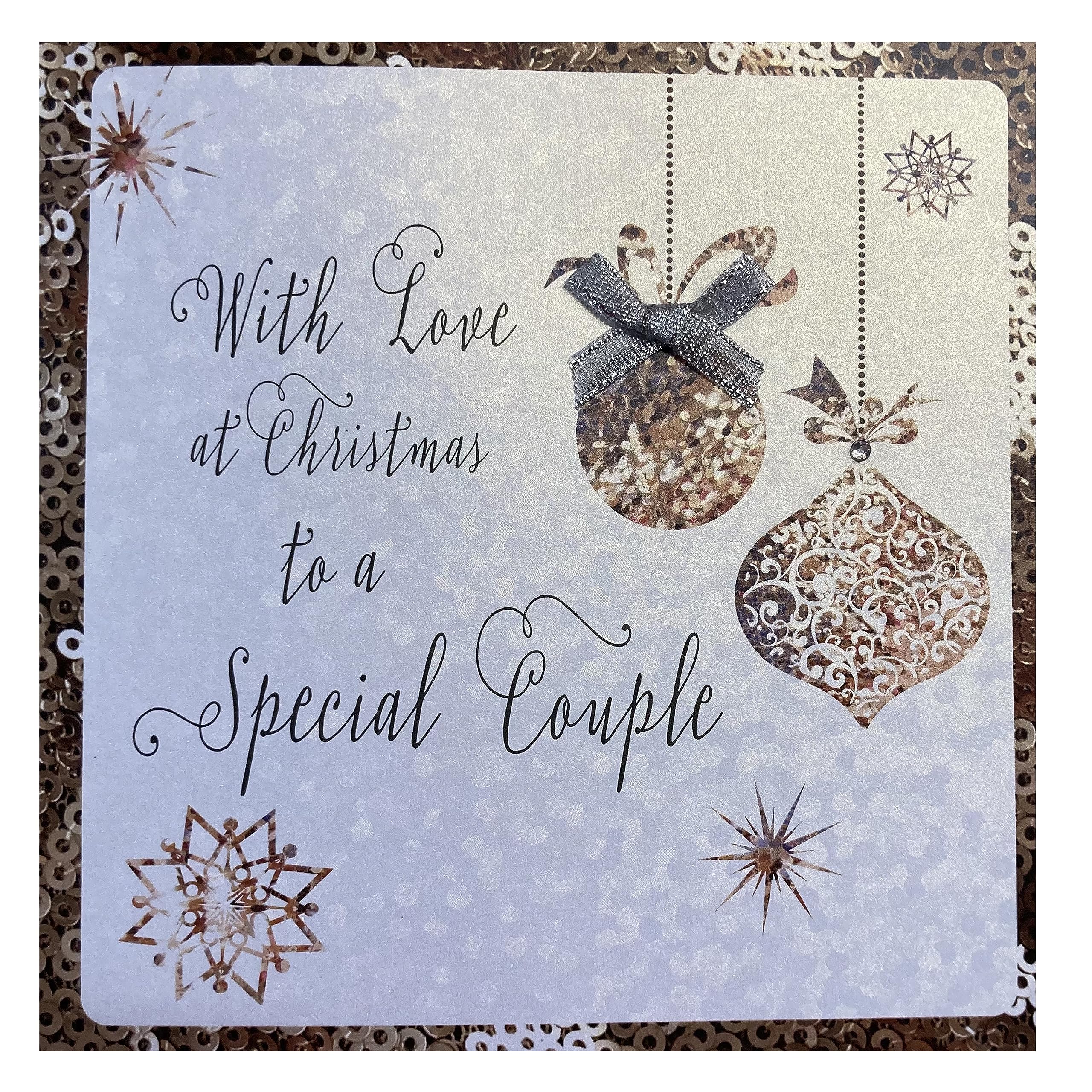 White Cotton Cards C4-SC"to a Special Couple" Handmade Christmas Card,brown|silver|grey|purple,16 x 16 cm