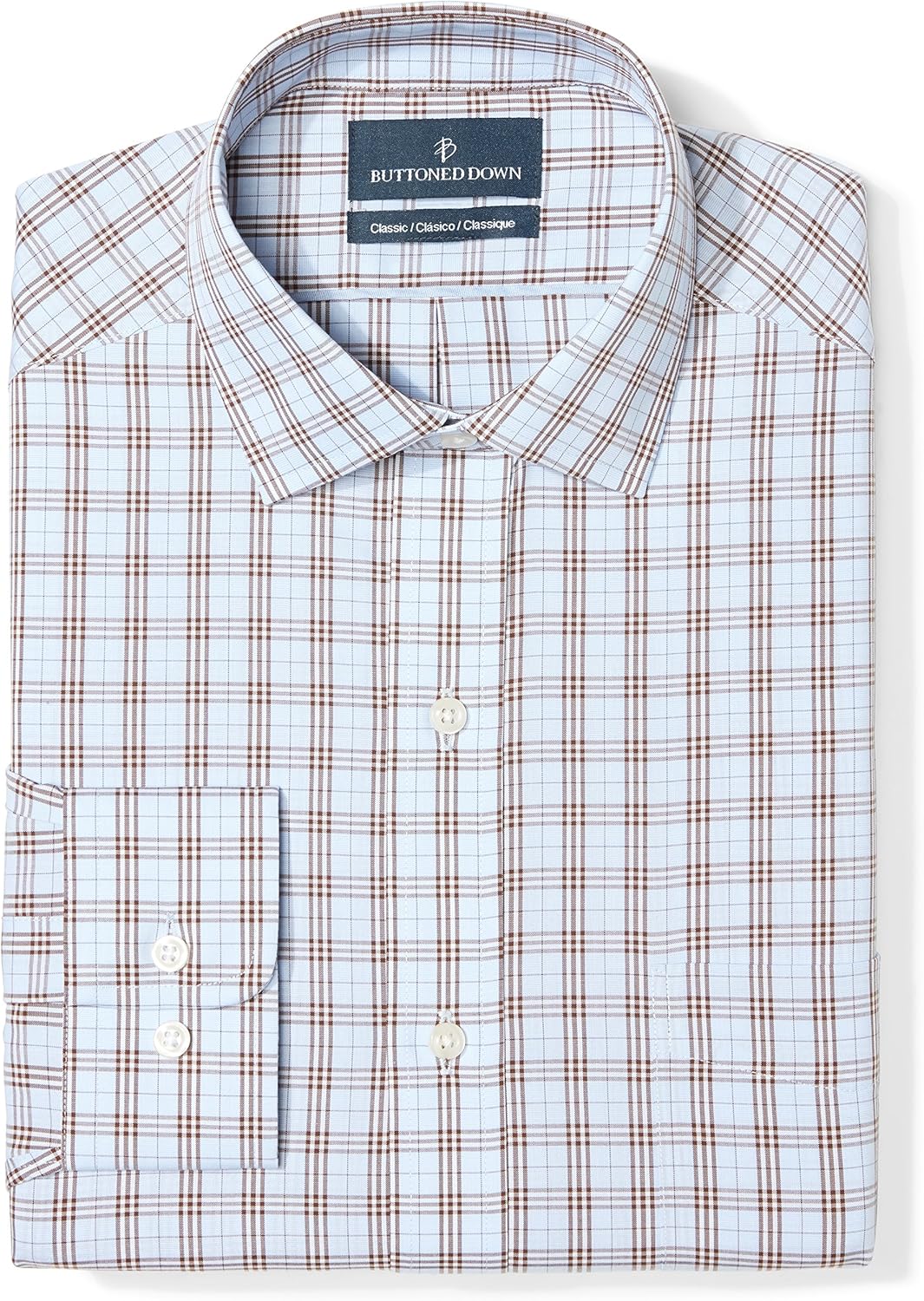  Brand - BUTTONED DOWN Men's Classic Fit Plaid Dress Shirt, Supima Cotton Non-Iron: Clothing