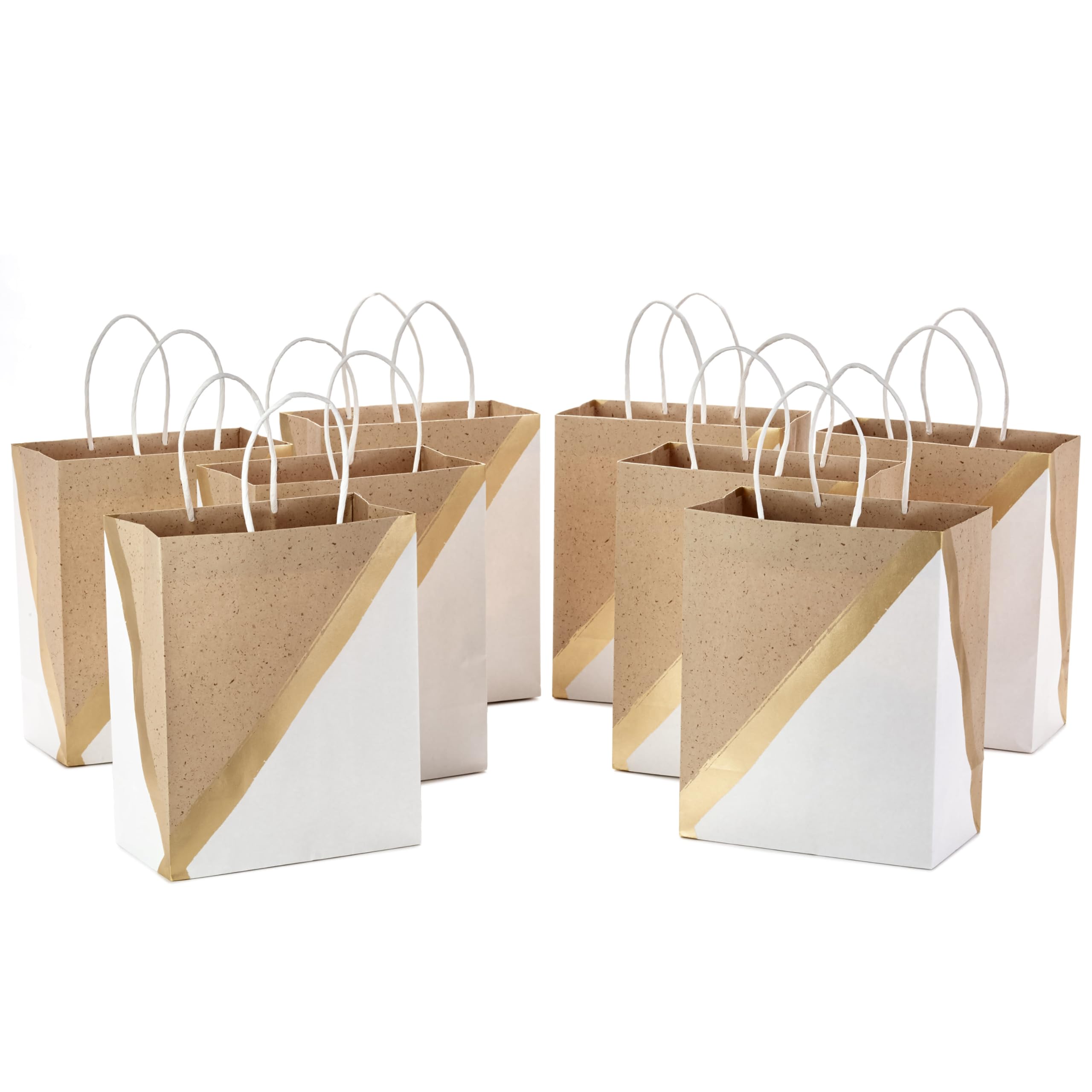 Hallmark 9" Medium Paper Gift Bags (8 Bags: White, Gold and Kraft) for Christmas, Birthdays, Weddings, Easter, Mothers Day, Graduations, Baby Showers, Bridal Showers, Care Packages