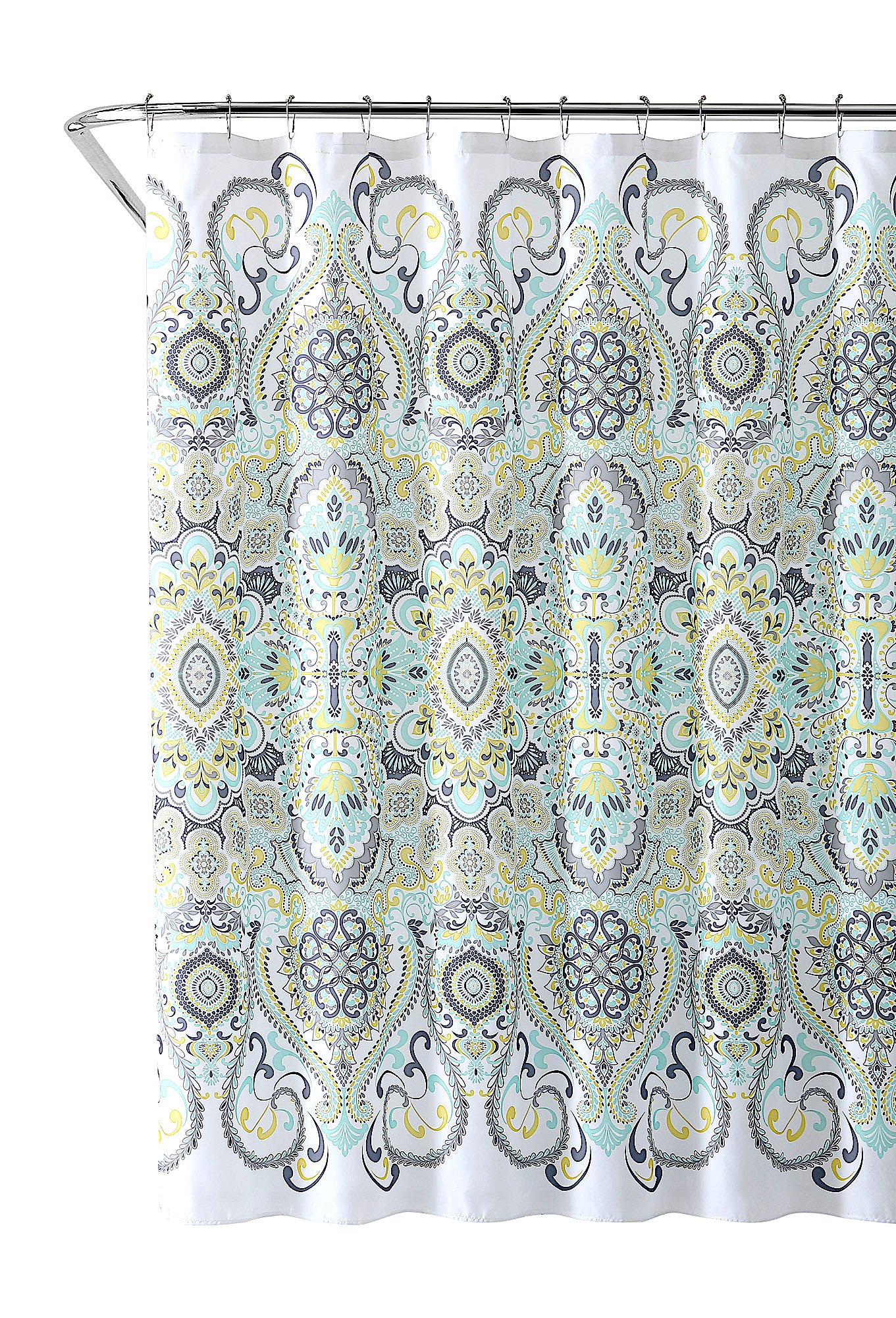 VCNY Home Fabric Shower Curtain Gray Mint Green Yellow Floral Paisley