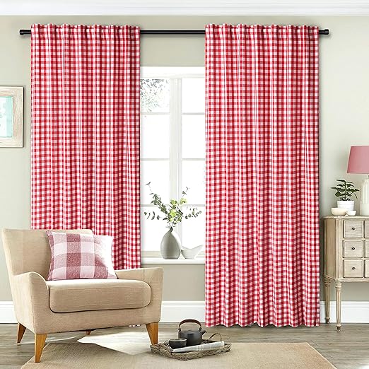 Amazon Com Gingham Check Plaid Window Curtain Panel 100 Cotton