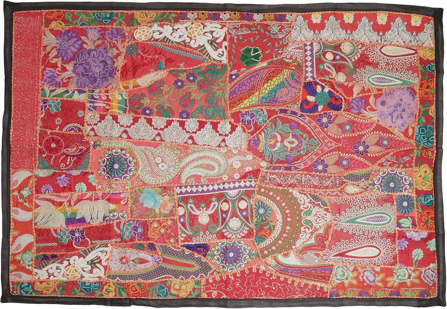 Tenture Multicolore Coton Tenture Murale Indienne Patchwork Brodée à La Main - Vintage 40x60 Pouces, Multicolore Art Textile Vintage