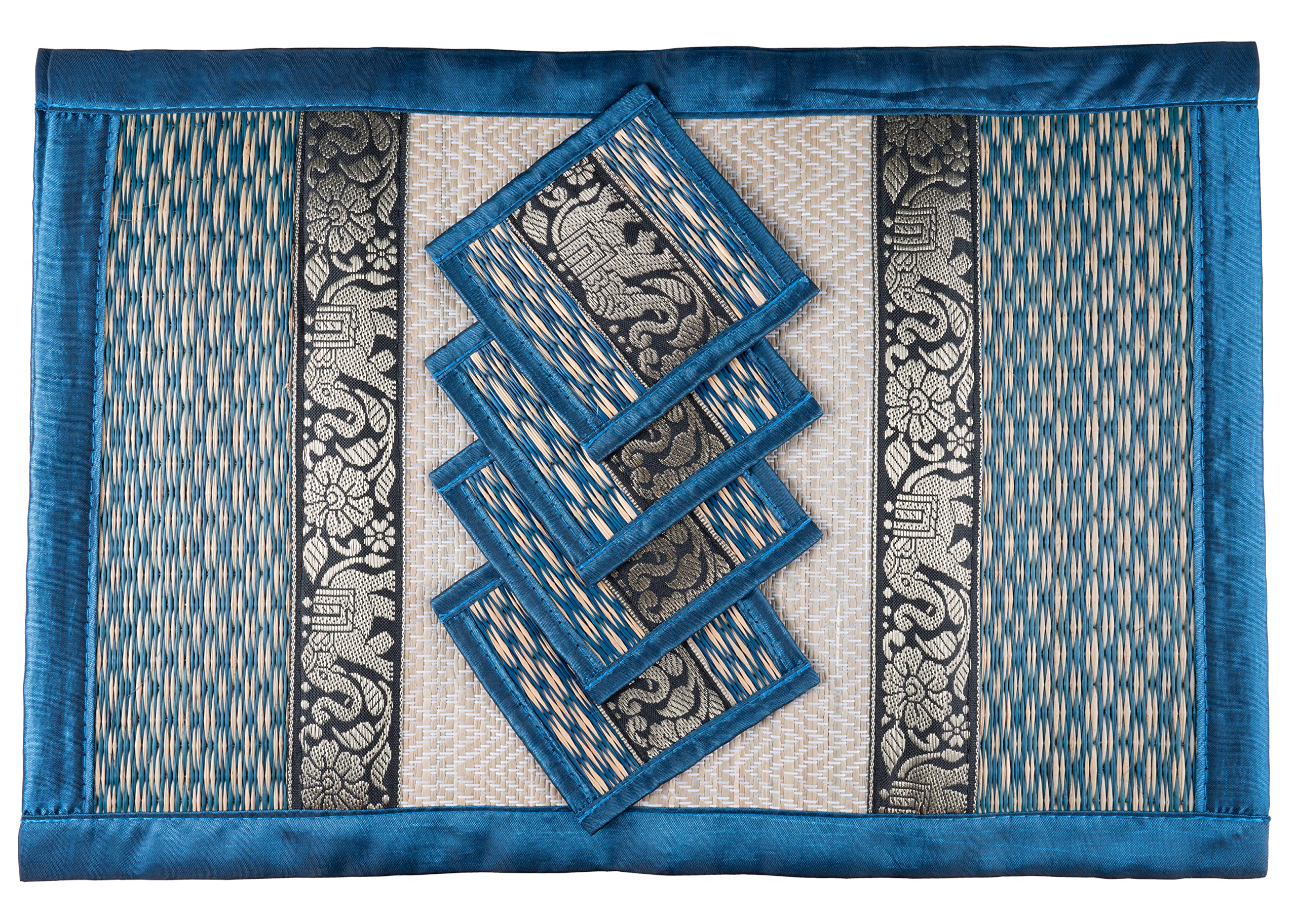 Cccollections Hand-Woven Table Placemats & Coasters Set for Everyday Dining | Thai Style Wicker Placemats Alternative to Plastic Heat Resistant - 4 Pcs