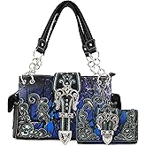 Justin West Camouflage Tree Branches Bling Rhinestone Cross Wings Buckle Crossbody Chain Messenger and Purse