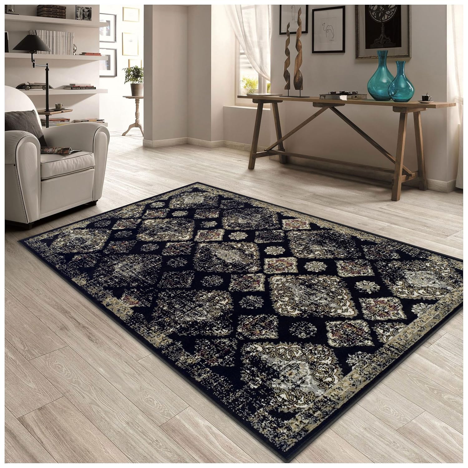 Best black and gold living room rug