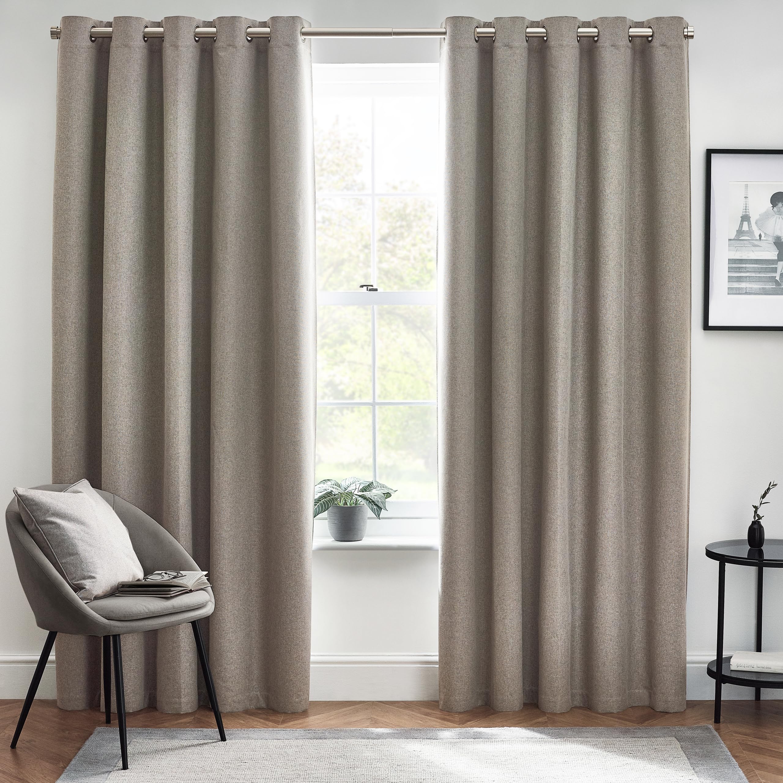 furn. Dawn Textured Blackout Eyelet Curtains – Thermal Lined Pair (Grey - Width 117 x Drop 137cm)