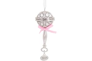 Hallmark Baby's First Christmas Silver Rattle with Pink Ribbon 2025 Christmas Ornament, Metal, New Baby Gifts