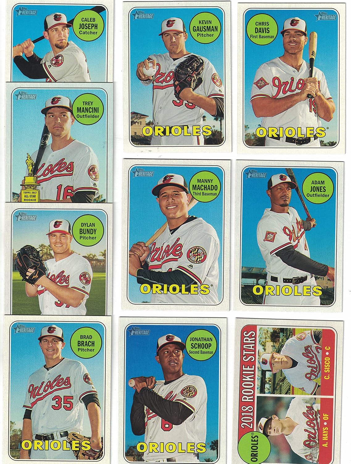 Baltimore Orioles / Complete 2018 Topps Heritage Baseball 10 Card Team
