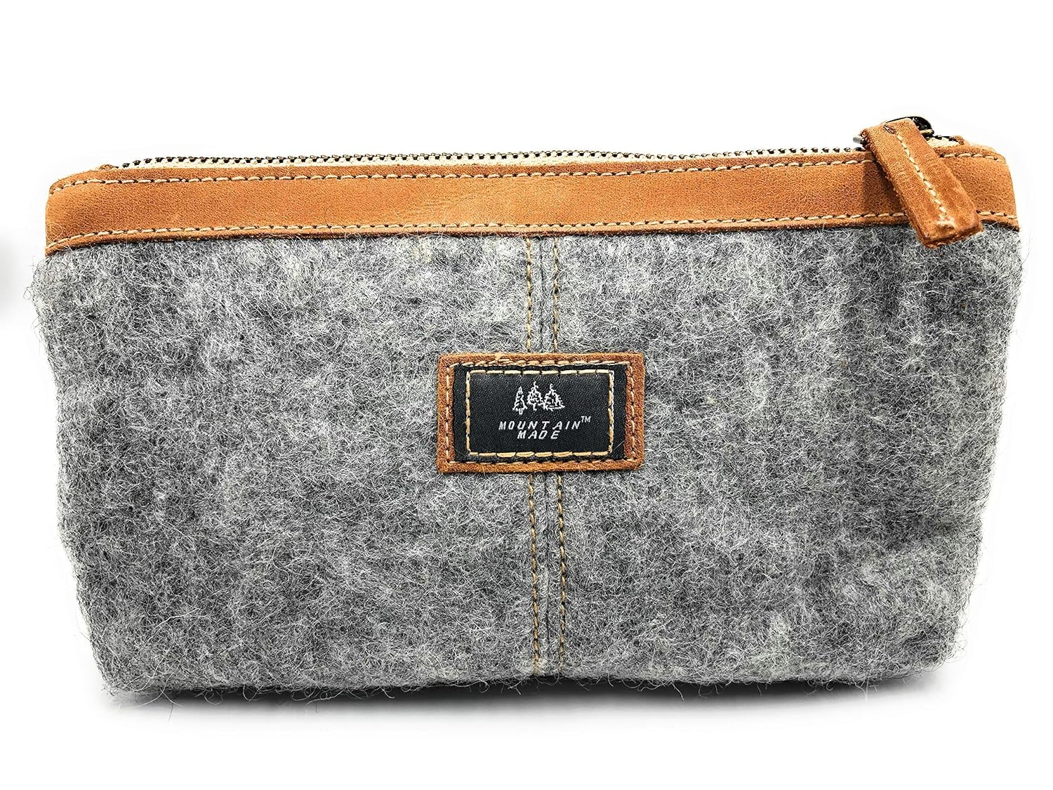 Mountain Made Wool and Pure Leather Luxury Travelers Cosmetic, Toiletries, or Utility Bag For Men and Women