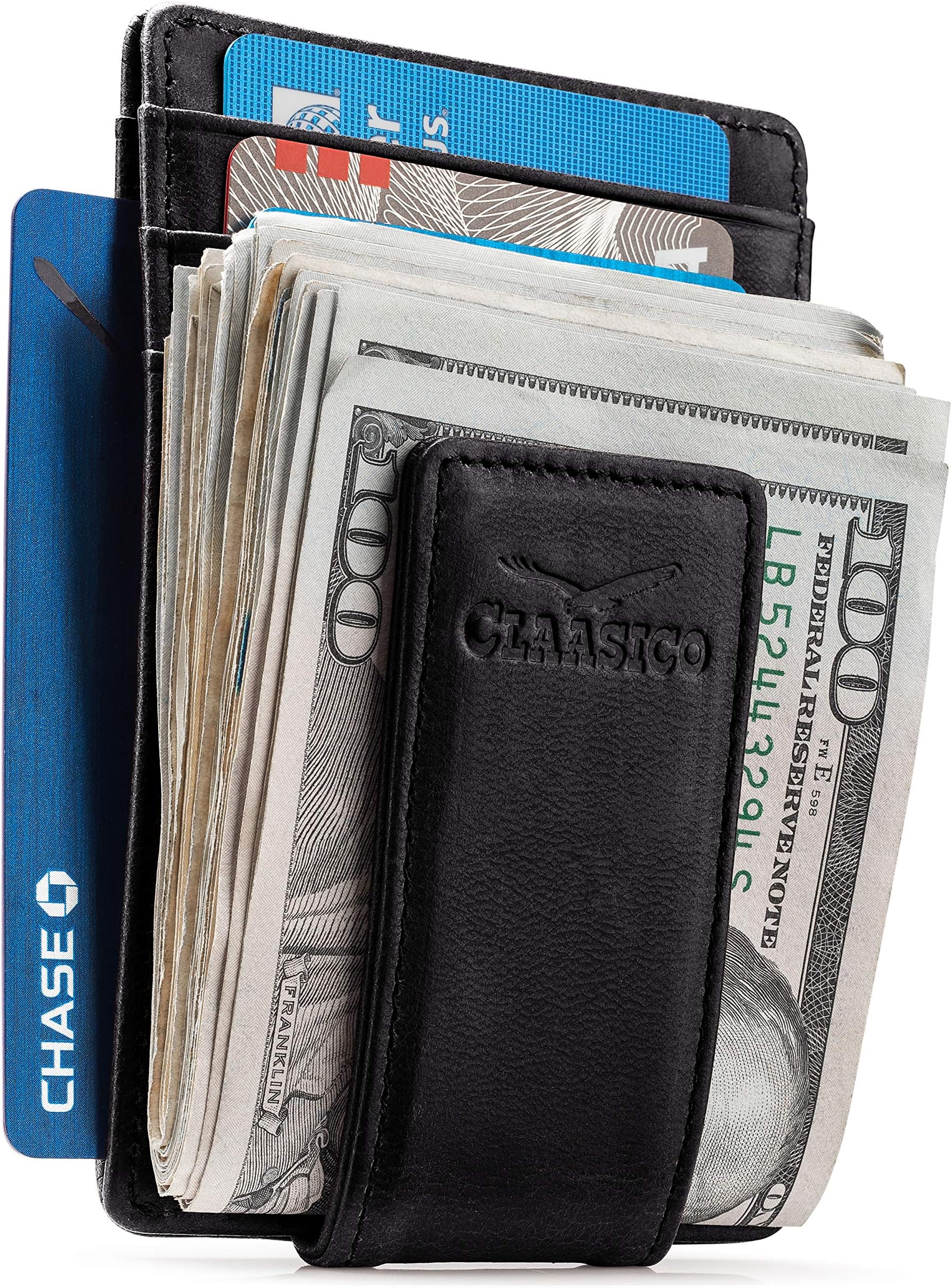 Money Clip - Men's Leather Wallet Slim Front Pocket RFID Blocking with Super Strong Magnetic