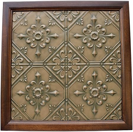 Large Metal Framed Tin Ceiling Tile Wall Art Vintage Inspired